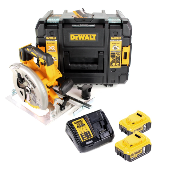 DeWalt DCS570P2 Akku-Handkreissäge 18V 184mm + Parallelanschlag + 2x Akku 5Ah + Ladegerät + Koffer + Sägeblatt-Beschreibung lesen
