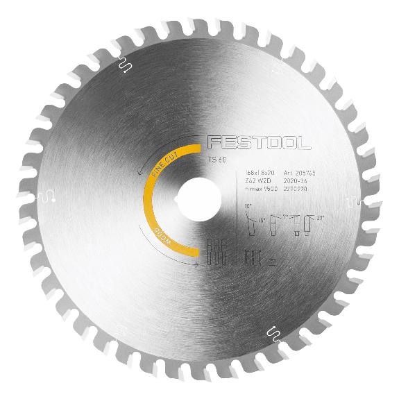 Festool Kreissägeblatt Wood Fine Cut HW 168 x 1,8 x 20 WD42 (205765) für TS 60 K, CSC-SYS 50.-Beschreibung lesen