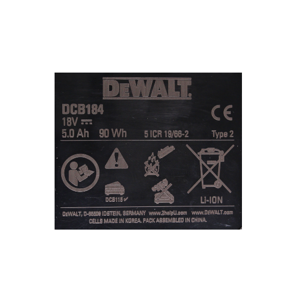 Dewalt DCB 184 Akku 18 V 5 Ah / 5000 mAh XR Li-Ion + Dewalt DCB 115 XR Ladegerät-Beschreibung lesen