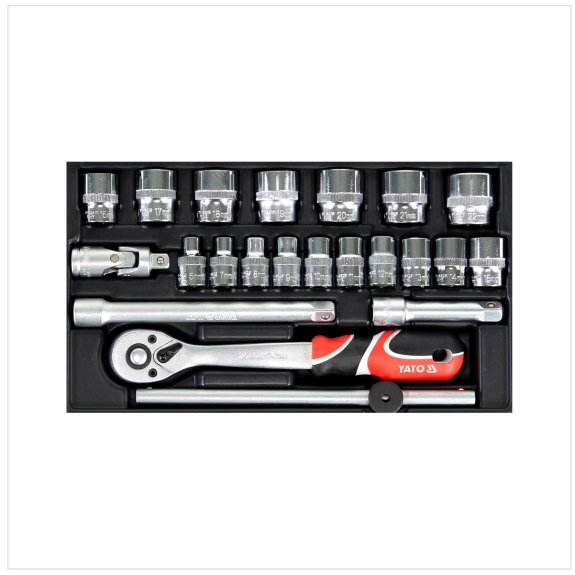 Yato YT-38561 jeu de clés à douille pour boîte à outils 22 pièces 3/8" avec cliquet-Lire la description