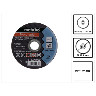 Metabo Novorapid TF41 Trennscheibe Inox 125x22,23 mm 25 Stk. ( 25x 616271000 ) für Winkelschleifer-Beschreibung lesen