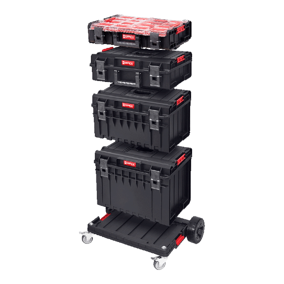 Qbrick System ONE Stapelbare Transportplattform 745 x 510 x 180 mm mit schwenkbaren Metallrädern und Bremse.-Beschreibung lesen