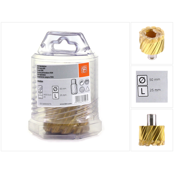 FEIN HSS Dura 25 Kernbohrer mit Weldon Aufnahme 50 x 25 mm ( 63134500075 )-Beschreibung lesen