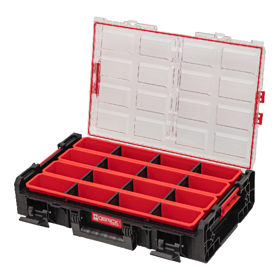 Qbrick System ONE Organizer XL 2.0 Long Bin stapelbar 582 x 387 x 131 mm 13,5 l IP66 mit 4 Einsätzen und 12 Trennwänden-Beschreibung lesen