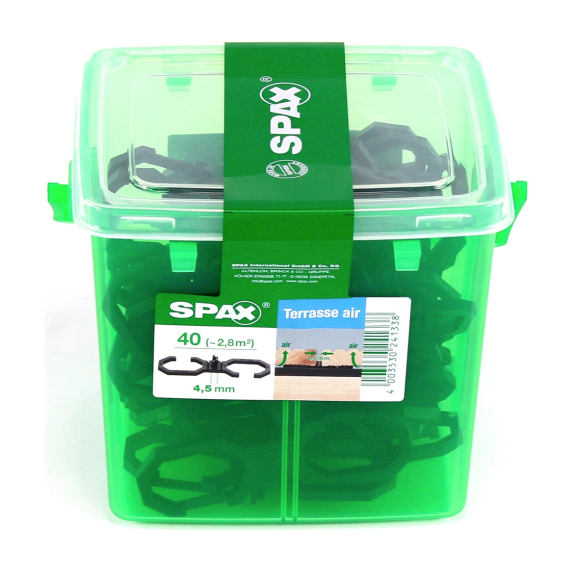 SPAX Terasse Air Abstandshalter 4,5 mm Belüftung für Holzdielen Terasse 40 Stück ( 5009422544009 )-Beschreibung lesen