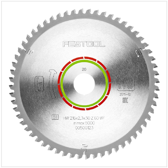 Festool Spezial Kreissägeblatt HW 216 x 30 x 2,3 mm WZ/FA60 216 mm 60 Zähne ( 500123 )-Beschreibung lesen