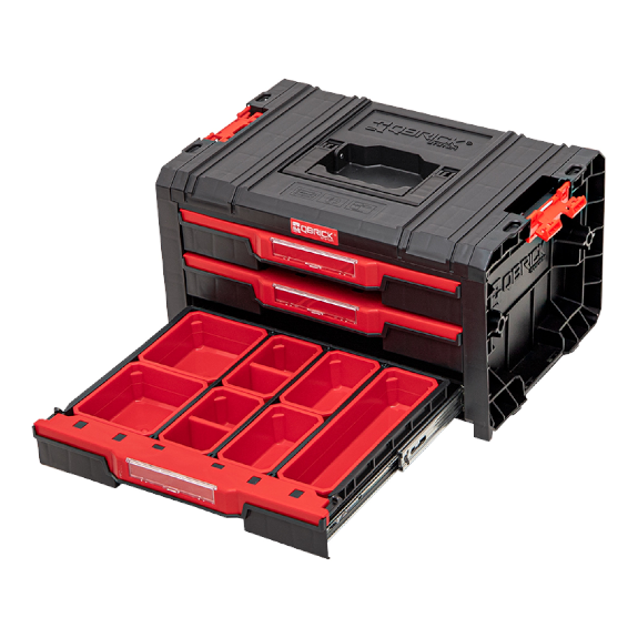 Qbrick System PRO Schublade 3 Werkzeugkasten 2.0 Expert stapelbar 450 x 310 x 244 mm 3x 4,5 l IP54 mit drei Schubladen 21 Einsätze-Beschreibung lesen