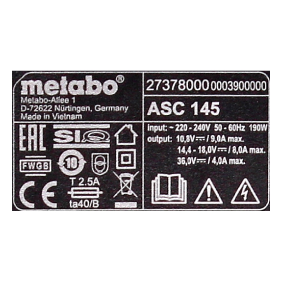 Metabo ASC 145 Ladegerät 12 - 36V-Beschreibung lesen