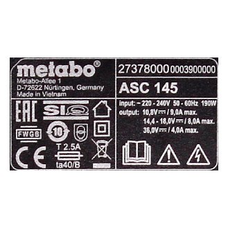 Metabo ASC 145 Ladegerät 12 - 36V-Beschreibung lesen