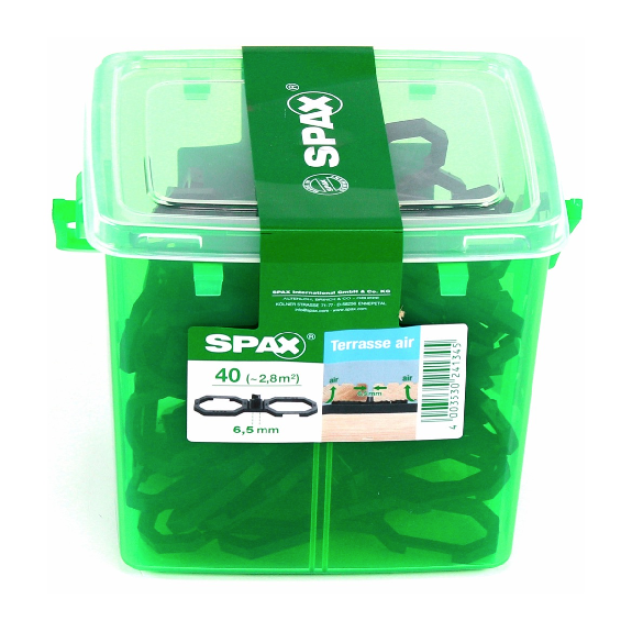 SPAX Terasse Air Abstandshalter 6,5 mm Belüftung für Holzdielen Terasse 40 Stück in Henkelbox ( 5009422564009 )-Beschreibung lesen