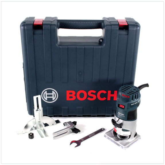 Bosch GKF 600 Professional Affleureuse avec Coffret de transport + Butée parallèle + Tête de guidage ( 060160A100 )-Leggi tutto