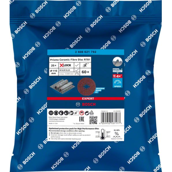 Bosch EXPERT R781 Prisma Ceramic X-LOCK Fiberscheibe, 115 mm, 22,23 mm, K 60, 25-Beschreibung lesen