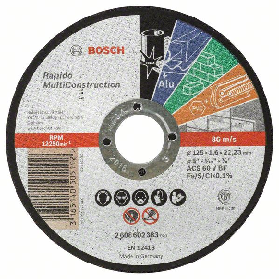 Bosch Trennscheibe gerade Rapido Multi Construction ACS 46 V BF, 125 mm, 1,6 mm-Beschreibung lesen