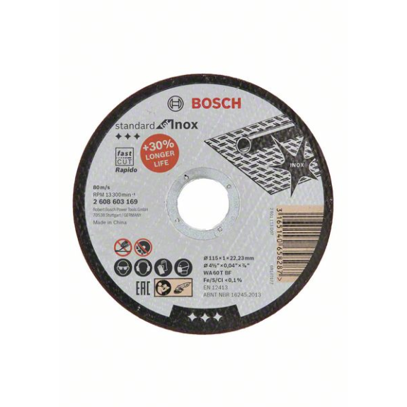 Disque  trononner Bosch droit Standard pour Inox - Rapido WA 60 T BF, 115 mm, 1,0 mm-Leer más