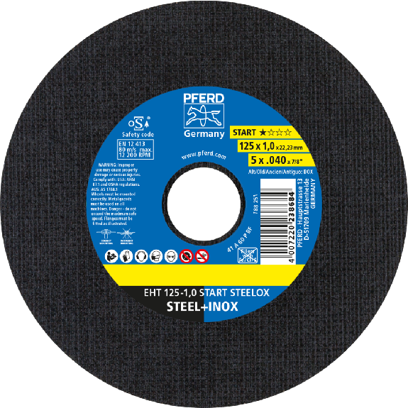 Pferd Trennscheibe EHT 125x1,0x22,23 mm gerade Startlinie START STEELOX fr-Beschreibung lesen
