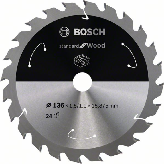 Bosch Akku-Kreissgeblatt Standard for Wood, 136 x 1,5/1 x 15,875, 24 Zhne-Beschreibung lesen