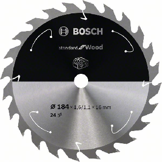 Bosch Akku-Kreissgeblatt Standard for Wood, 184 x 1,6/1,1 x 16, 24 Zhne-Beschreibung lesen