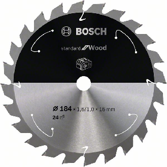Bosch Akku-Kreissgeblatt Standard for Wood, 184 x 1,6/1 x 16, 24 Zhne-Beschreibung lesen