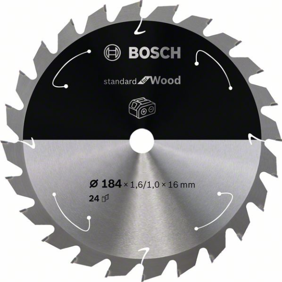 Bosch Akku-Kreissgeblatt Standard for Wood, 184 x 1,6/1 x 16, 24 Zhne-Beschreibung lesen
