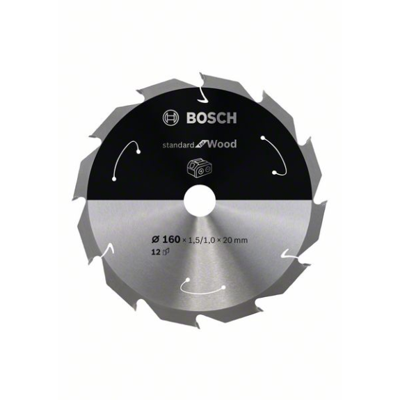 Bosch Akku-Kreissgeblatt Standard for Wood, 160 x 1,5/1 x 20, 12 Zhne-Beschreibung lesen