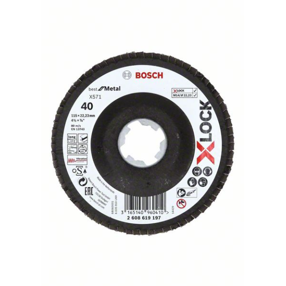 Bosch X-LOCK Fcherschleifscheibe, abgewinkelt, 115 mm, K40, X571, Best for-Beschreibung lesen