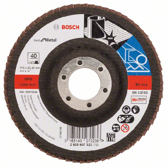 Bosch Fcherschleifscheibe X571 Best for Metal, gerade, 115 mm, 40, Glasgewebe-Beschreibung lesen