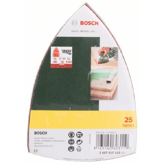 Schleifblatt-Set für Multischleifer, 25-teilig, 11 Löcher, 102 x 62 mm, 40 - 180-Beschreibung lesen
