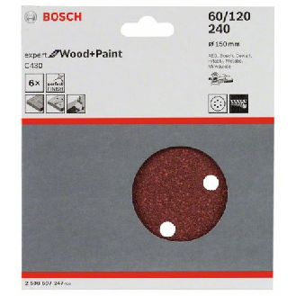 Schleifblatt C430, 150 mm, 60, 120, 240, 6 Löcher, Klett, 6er-Pack-Beschreibung lesen