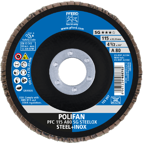 Pferd POLIFAN Fcherscheibe PFC 115x22,23 mm konisch A80 Uni.-Linie PSF STEELOX-Beschreibung lesen