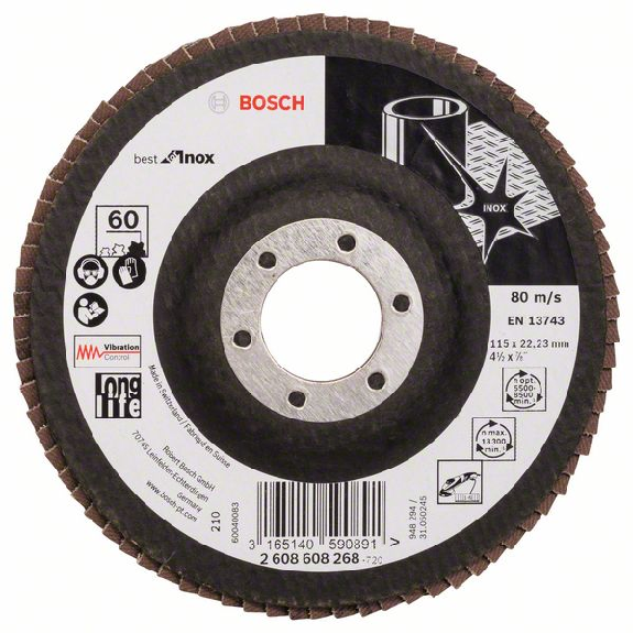 Bosch Fcherschleifscheibe X581 Best for Inox, gerade, 115 mm, 60, Glasgewebe-Beschreibung lesen