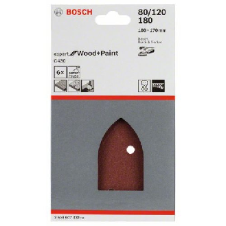 Schleifblatt C430, 100 x 170 mm, 2 x 80, 2 x 120, 2 x 180, 4 Löcher, 6er-Pack-Beschreibung lesen