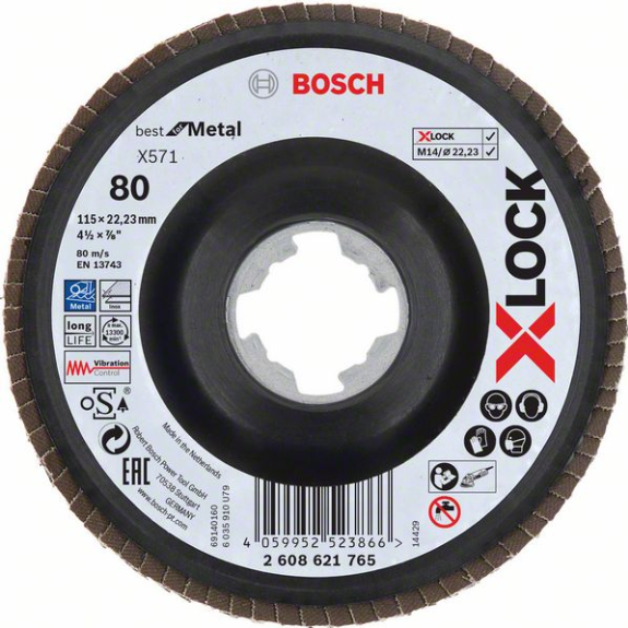 Bosch X-LOCK Fcherschleifscheibe, X571, Best for Metal, gewinkelt, 115 mm, K-Beschreibung lesen