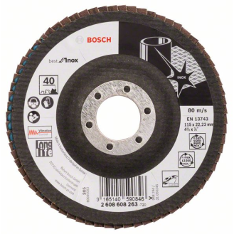 Bosch Fcherschleifscheibe X581 Best for Inox, gewinkelt, 115 mm, 40, Glasgewebe-Beschreibung lesen