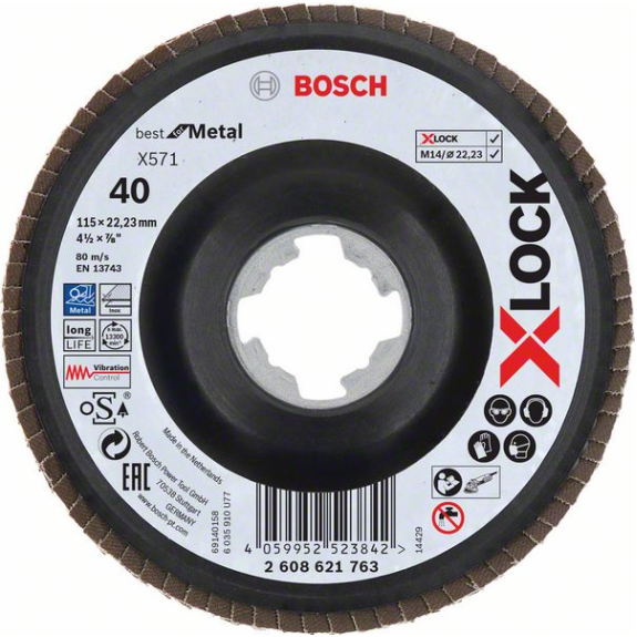 Bosch X-LOCK Fcherschleifscheibe, 115 mm, K 60, X571, 1 Stk-Beschreibung lesen