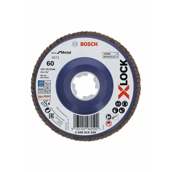 Bosch X-LOCK Fcherschleifscheibe, X571, Best for Metal, gerade, 115 mm, K 60-Beschreibung lesen
