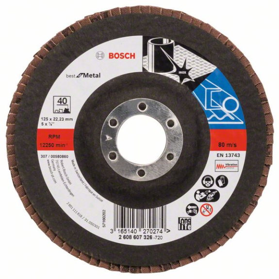 Bosch Fcherschleifscheibe X571 Best for Metal, gerade, 125 mm, 40, Glasgewebe-Beschreibung lesen