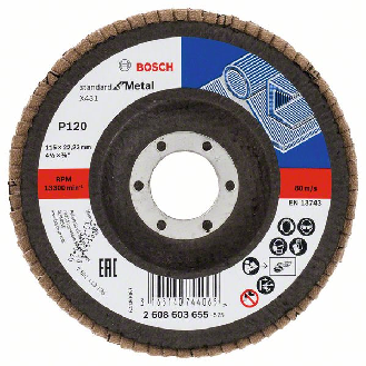 Bosch Fcherschleifscheibe X431 Standard for Metal, gewinkelt, 115 mm, 22,23 mm-Beschreibung lesen
