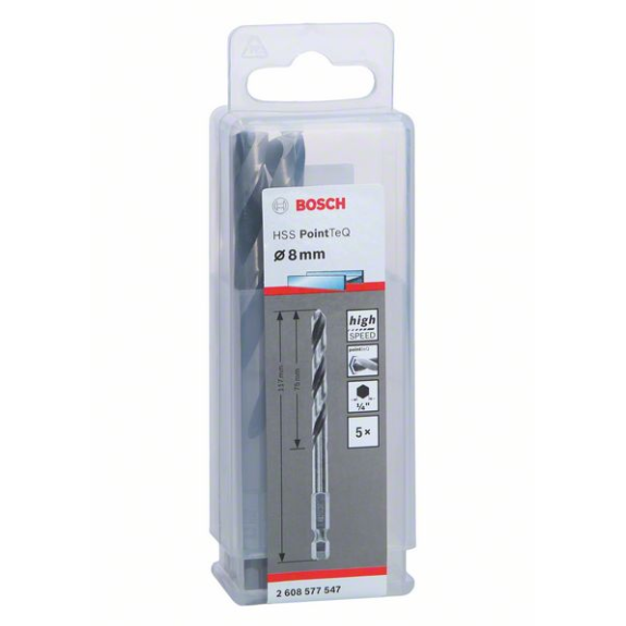 Bosch HSS PointTeQ Sechskantbohrer 8,0 mm, 5-tlg.-Beschreibung lesen