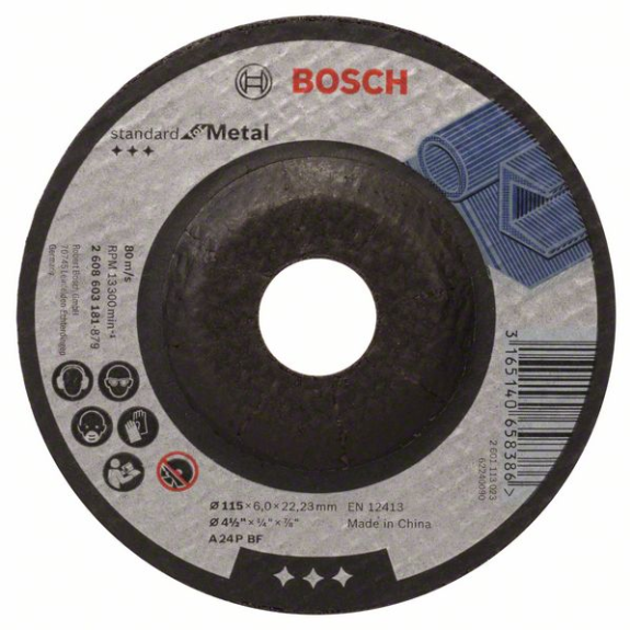 Bosch Schruppscheibe gekrpft, Standard for Metal A 24 P BF, 115 mm, 22,23 mm, 6-Beschreibung lesen