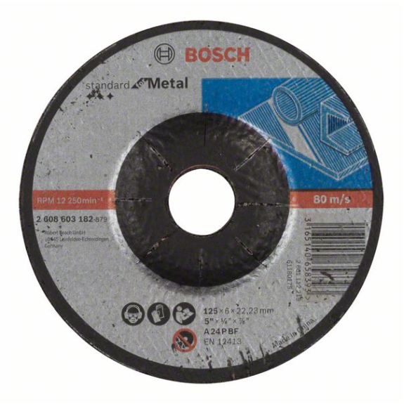 Bosch Schruppscheibe gekrpft, Standard for Metal A 24 P BF, 125 mm, 22,23 mm, 6 Bosch Schruppscheibe gekrpft, Standard for Metal A 24 P BF, 125 mm, 22,23 mm, 6-Beschreibung lesen