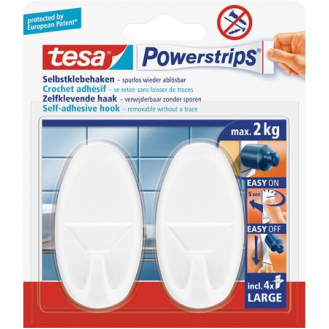 Tesa Powerstrips Haken Large Oval Weiß 08 Weiss 49mm-Beschreibung lesen