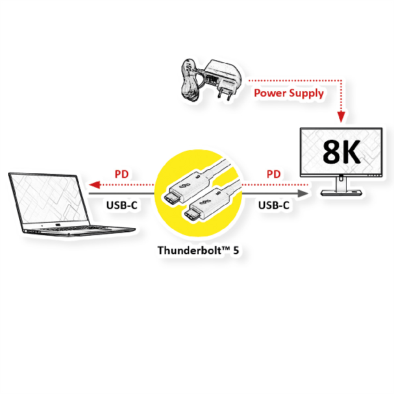 ROLINE Thunderbolt 5 Kabel, C-C, ST/ST, 80Gbit/s, 240W, passiv, schwarz, 1 m-Beschreibung lesen