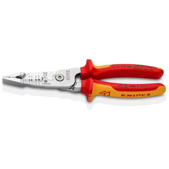 KNIPEX 13 76 200 ME Multifunktions-Elektrikerzange metrisches Modell isoliert mit Mehrkomponenten-Hüllen, VDE-geprüft verchromt 200 mm-Beschreibung lesen