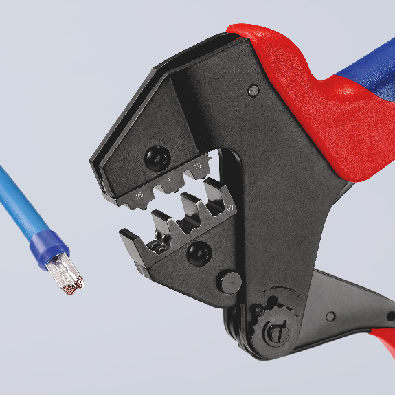 KNIPEX 97 43 200 Crimp-Systemzange für auswechselbare Crimpeinsätze mit Mehrkomponenten-Hüllen brüniert 200 mm-Beschreibung lesen