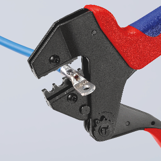 KNIPEX 97 43 200 Crimp-Systemzange für auswechselbare Crimpeinsätze mit Mehrkomponenten-Hüllen brüniert 200 mm-Beschreibung lesen