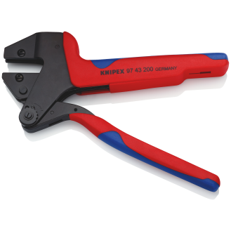 KNIPEX 97 43 200 A Crimp-Systemzange für auswechselbare Crimpeinsätze mit Mehrkomponenten-Hüllen brüniert 200 mm (SB-Karte/Blister)-Beschreibung lesen