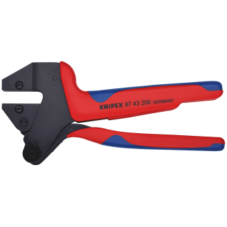 KNIPEX 97 43 200 A Crimp-Systemzange für auswechselbare Crimpeinsätze mit Mehrkomponenten-Hüllen brüniert 200 mm (SB-Karte/Blister)-Beschreibung lesen