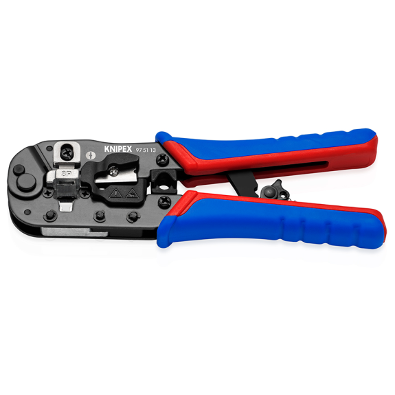 KNIPEX 97 51 13 Crimpzange für RJ45-Westernstecker mit Mehrkomponenten-Hüllen brüniert 190 mm-Beschreibung lesen