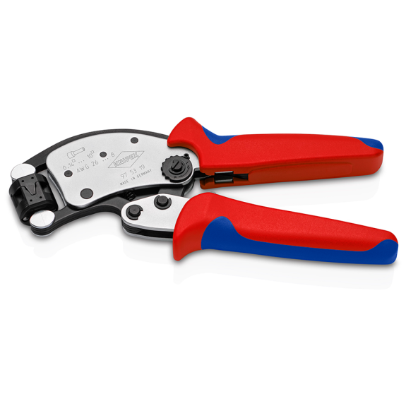 KNIPEX 97 53 19 Twistor T Selbsteinstellende Crimpzange für Aderendhülsen mit drehbarem Crimpkopf mit Mehrkomponenten-Hüllen verchromt 200 mm-Beschreibung lesen