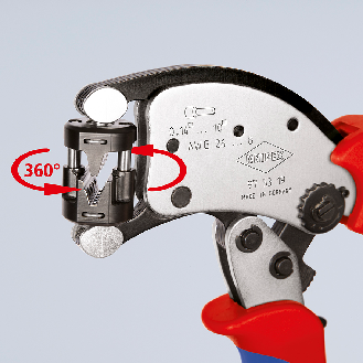 KNIPEX 97 53 19 Twistor T Selbsteinstellende Crimpzange für Aderendhülsen mit drehbarem Crimpkopf mit Mehrkomponenten-Hüllen verchromt 200 mm-Beschreibung lesen